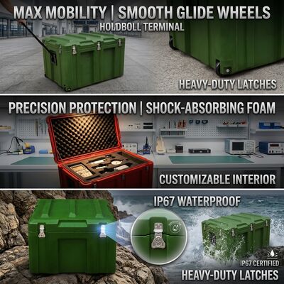 Caja de herramientas rotomoldeada resistente a impactos, contenedor de transporte de almacenamiento de equipos pesados ​​a prueba de golpes, LLDPE de pared de 8mm
