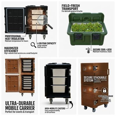 Caja de comidas pesada 105L reforzada rotomolded aislado transportador de alimentos con base de carretilla elevadora de grado naval