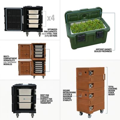 Cargador de alimentos aislado de carga frontal 110L Caja de transporte móvil de restauración con casillas GN Pan Compatible
