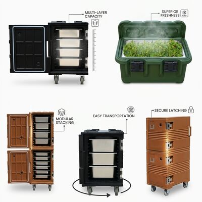 Caja de comidas pesada 105L reforzada rotomolded aislado transportador de alimentos con base de carretilla elevadora de grado naval