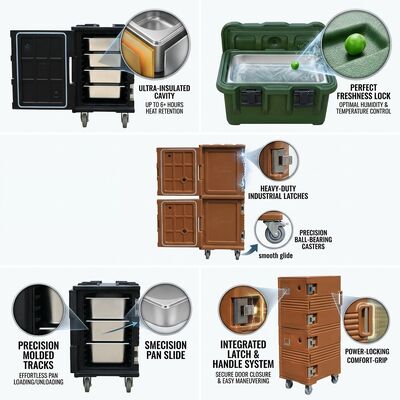 Caja aislante para entrega de alimentos Contenedor de transporte térmico rotomoldeado de 72 litros con sistema de tapa a prueba de manipulaciones