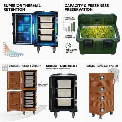Cargador de alimentos aislado de carga frontal 110L Caja de transporte móvil de restauración con casillas GN Pan Compatible