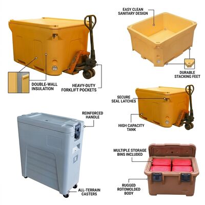Carga frontal Contenedor aislado de transporte de alimentos de 50L con cerraduras de nylon Caja de catering de moldeo giratorio