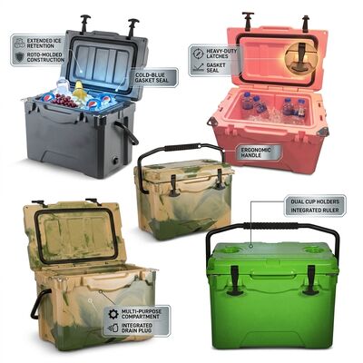 Nevera portátil Rotomolded de 38L, cofre de hielo para exteriores, a prueba de fugas, con tapón de drenaje, nevera para picnic familiar