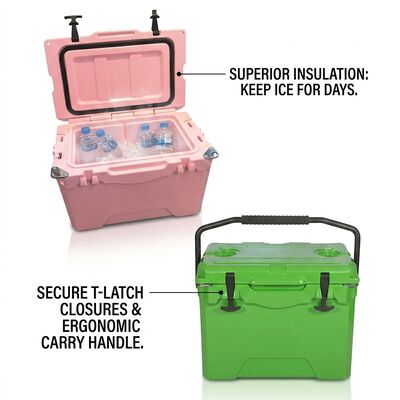 Caja de enfriador con ruedas de 80L de molde rotativo Cuadro de hielo de trabajo pesado Cuadro de retención de hielo largo Mango de remolque Pesca