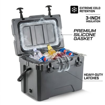 Caja de enfriador con ruedas de 80L de molde rotativo Cuadro de hielo de trabajo pesado Cuadro de retención de hielo largo Mango de remolque Pesca
