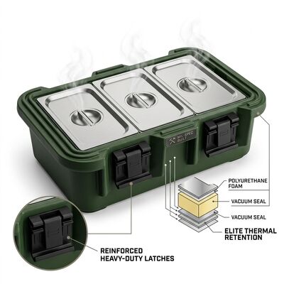 Contenedores de alimentos aislados de 25L para uso militar GN portátil porta paneles transportadores Entrega de comidas calientes Alimentación de campo para el ejército