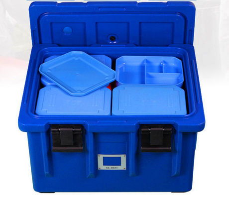 Certificado ISO 75L Cargador aislado de bandejas de alimentos de manijas de nylon Cuatro ruedas caja de transporte de catering LLDPE